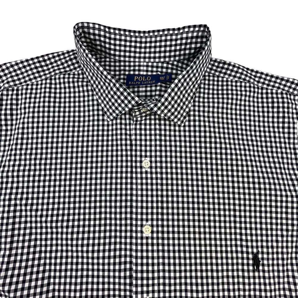 Polo Ralph Lauren Shirt Men 4XLT Tall Black Check Plaid Oxford Button Down OCBD